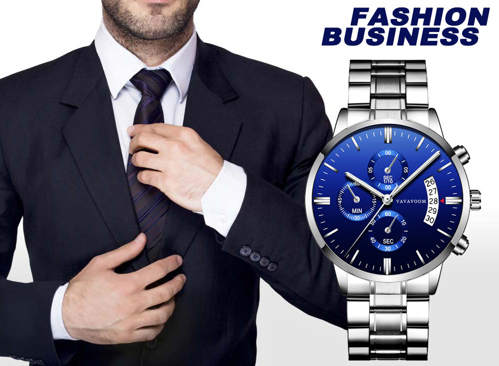 Stainless Steel Band Business Casual Calendar Quartz Watch Men's Waterproof Black Stainless Steel Wholesale Watch One Piece Dropshipping