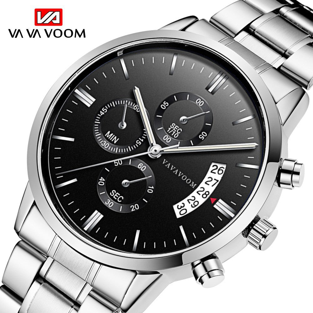 Stainless Steel Band Business Casual Calendar Quartz Watch Men's Waterproof Black Stainless Steel Wholesale Watch One Piece Dropshipping