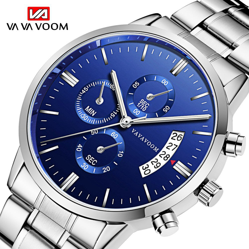 Stainless Steel Band Business Casual Calendar Quartz Watch Men's Waterproof Black Stainless Steel Wholesale Watch One Piece Dropshipping