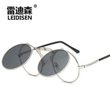 New Retro Metal Punk Steam Flip Polarized Sunglasses Men's and Women's Metal Round Sunglasses 3057