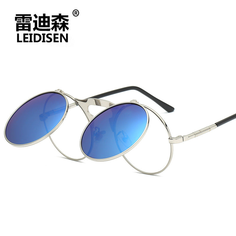 New Retro Metal Punk Steam Flip Polarized Sunglasses Men's and Women's Metal Round Sunglasses 3057