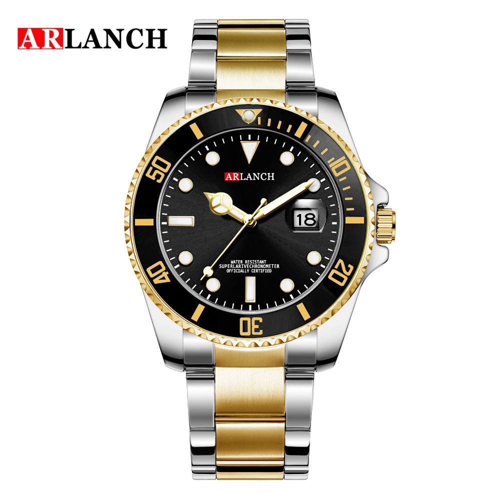 Green gold stainless steel belt watch students waterproof luminous watch sports and leisure calendar with the same men's watch