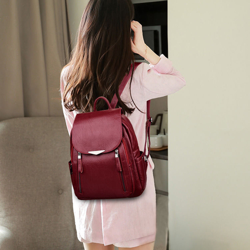 Women backpack 2024 women polyurethane leather backpack large capacity school bag zipper style backpack