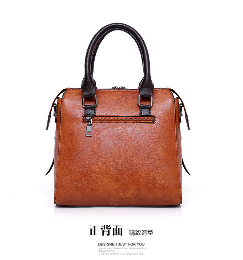 European and American retro cross-border wholesale women's bags 2025 new mother-in-law bag oily leather shoulder four-piece set women's handbag