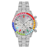 New foreign trade hot style three-eye fashion color diamond calendar diamond full diamond men's watch men's watch men's watch manufacturer