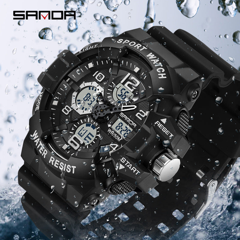 Sanda New Fashionable Multi-Functional Watch Men's Waterproof Luminous Outdoor Sports All-Match Electronic Watch